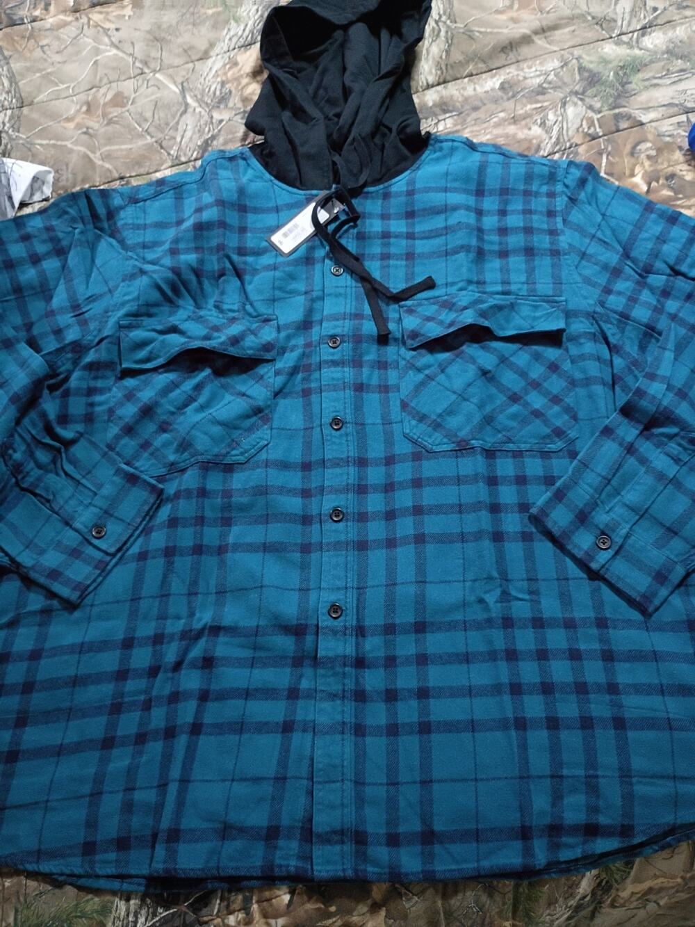 Original Use Men's Teal Black Plaid Hooded Flannel Shirt 4XL NWT